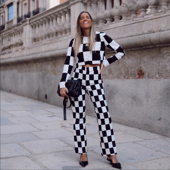 Zara Checkerboard Print Pants NWT - Picture 7 of 17
